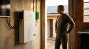 Portal EkkoGreen - Sustentabilidade, Energia Limpa e ESG no Brasil 5 Bateria solar residencial instalada em casa brasileira — BYD Battery-Box em garagem