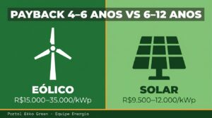 Portal EkkoGreen - Sustentabilidade, Energia Limpa e ESG no Brasil 6 Comparativo microgeração eólica vs solar residencial no Brasil 2026 — painel solar e turbina eólica doméstica