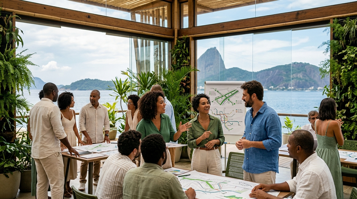 Rio Climate Week 2026: O Que Esperar e Por Que Isso Importa Para Você 1 Líderes e ativistas discutem soluções climáticas em espaço com vista para a Baía de Guanabara