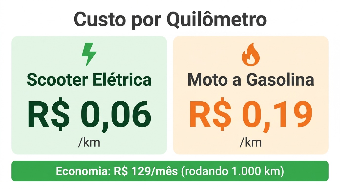 Scooter Elétrica no Brasil 2026: Guia de Compra, Autonomia Real e o que a CNH Exige 3 Custo por km: scooter elétrica vs moto a gasolina