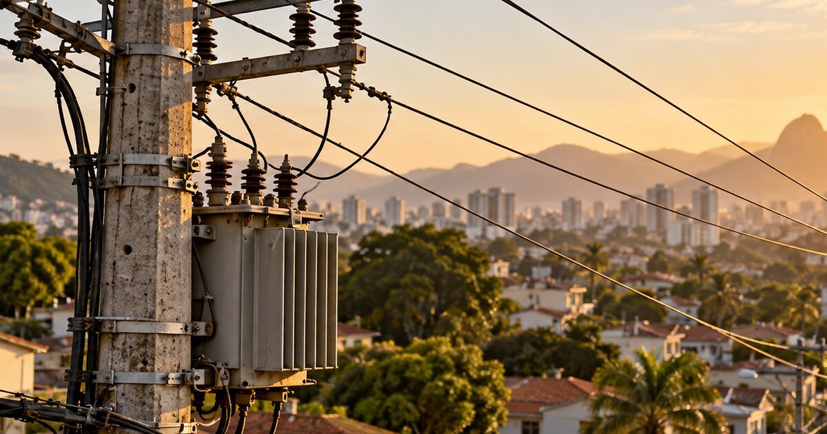 Linhas elétricas de distribuição sobre bairro brasileiro, como contexto visual para a discussão regulatória das tarifas.