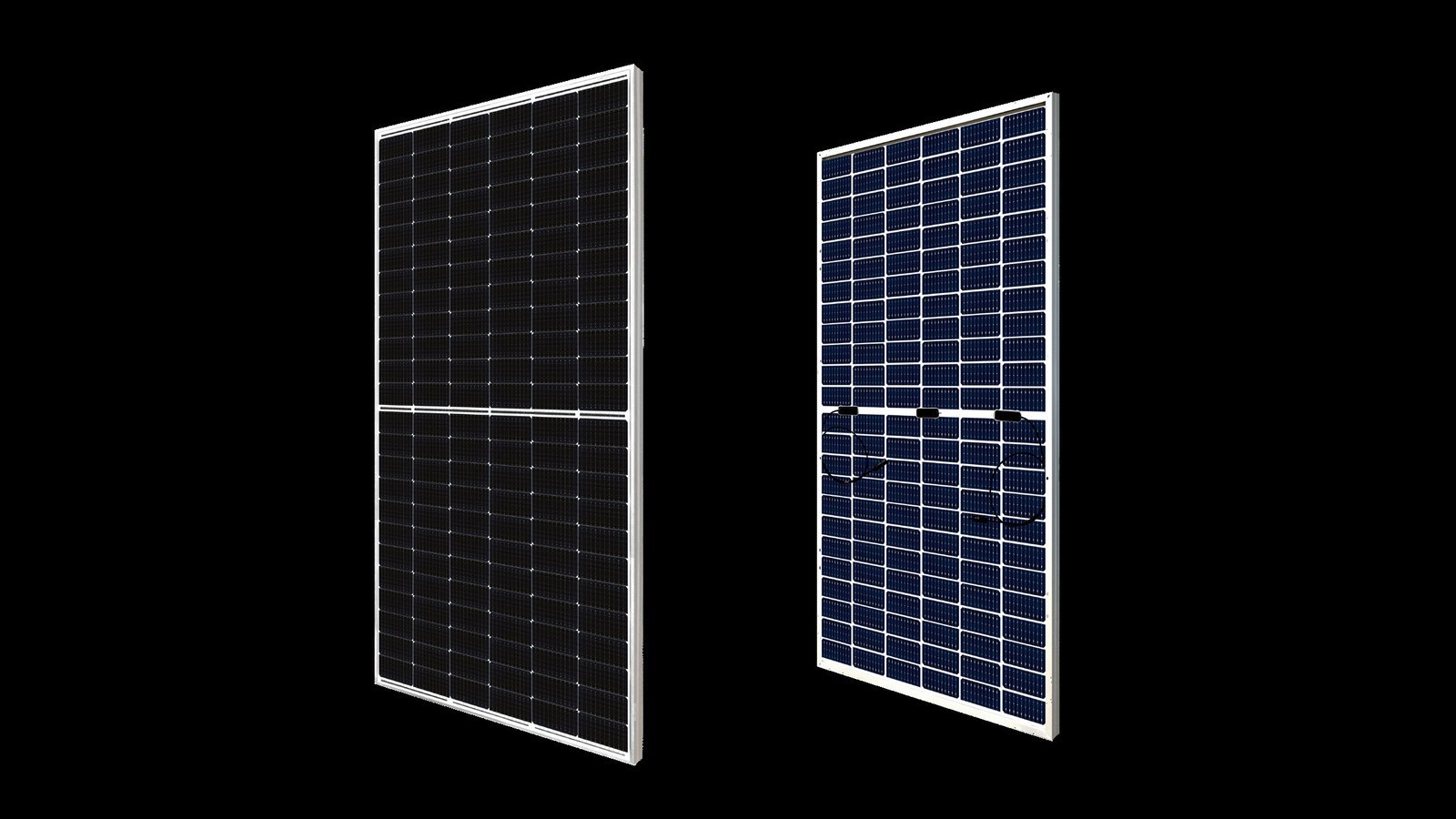 Canadian Solar BiHiKu6 de 530 W: quando potência por área ajuda 1 Módulo solar Canadian Solar BiHiKu6 visto de frente e de trás, mostrando a face bifacial