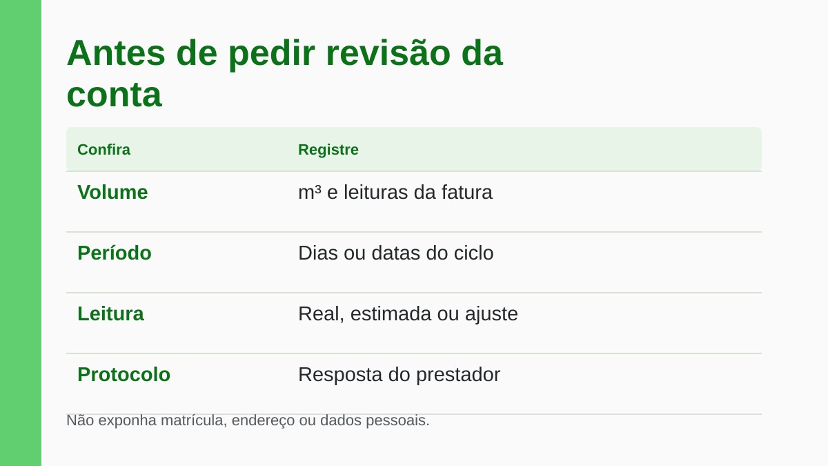Como Comparar o Consumo de Água Entre Contas da Sua Casa 4 Checklist de volume, período, tipo de leitura e protocolo do prestador